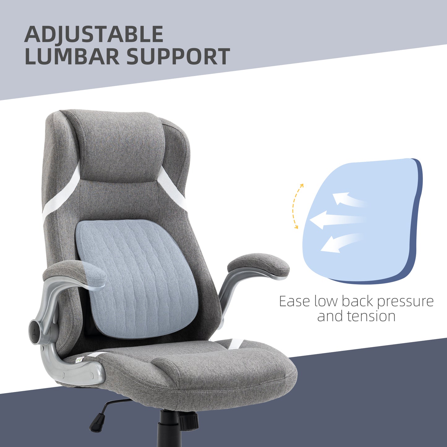 Vinsetto Ergonomic Desk Chair with Adjustable Height and Tension, Armrests, Linen-Look Home Office Chair in Grey