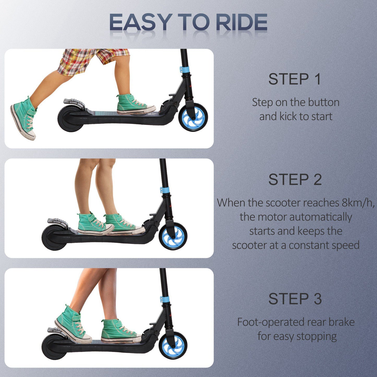 HOMCOM Folding Electric Scooter with Brake, for Ages 6+ Years, 8km/h Maximum Speed in Blue