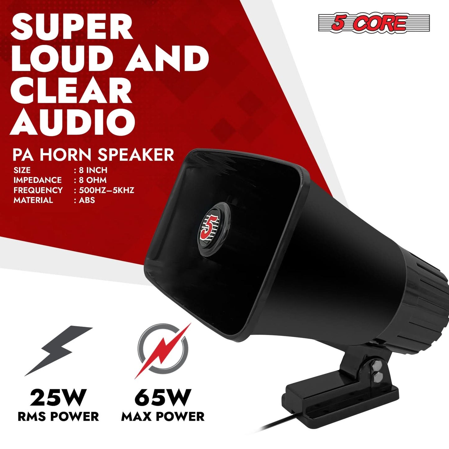 5 Core PA Speaker 5 x 8" 65W Bull Horn Loud Audio Outdoor Speakers System 8Ohm Reflex Megaphone