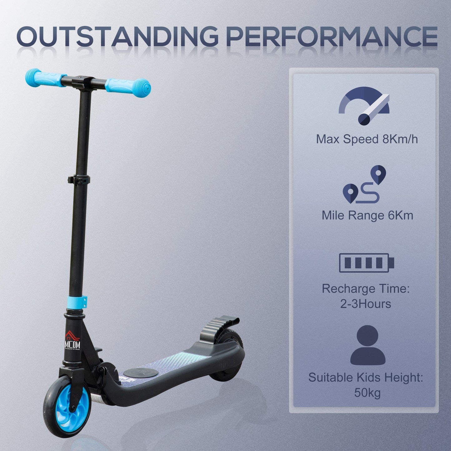 HOMCOM Folding Electric Scooter with Brake, for Ages 6+ Years, 8km/h Maximum Speed in Blue