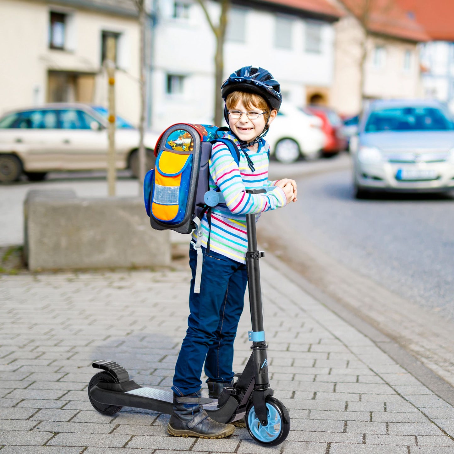 HOMCOM Folding Electric Scooter with Brake, for Ages 6+ Years, 8km/h Maximum Speed in Blue