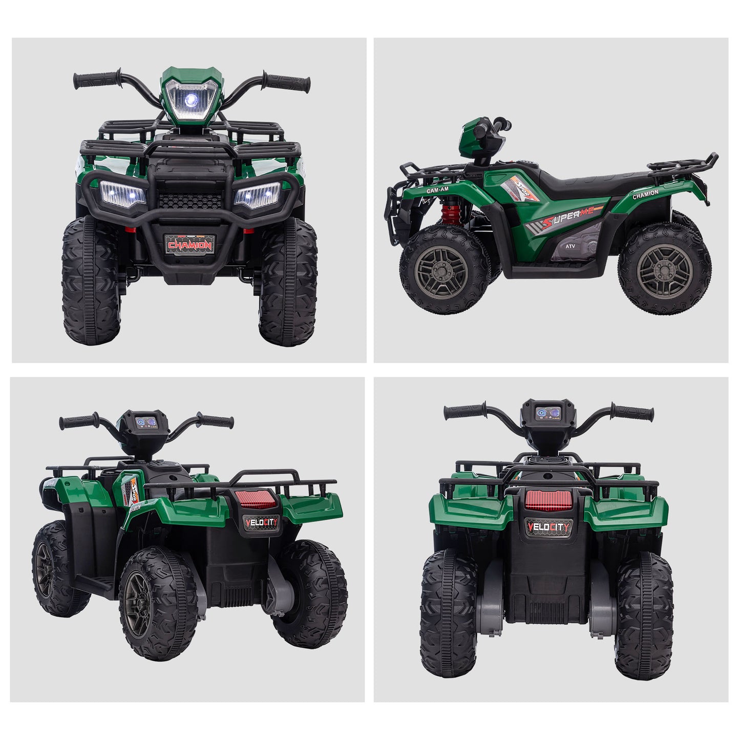 12V Kids Quad Bike with Forward Reverse Functions, Electric Ride On ATV with Music, LED Headlights, for Ages 3-5 Years in Green by HOMCOM
