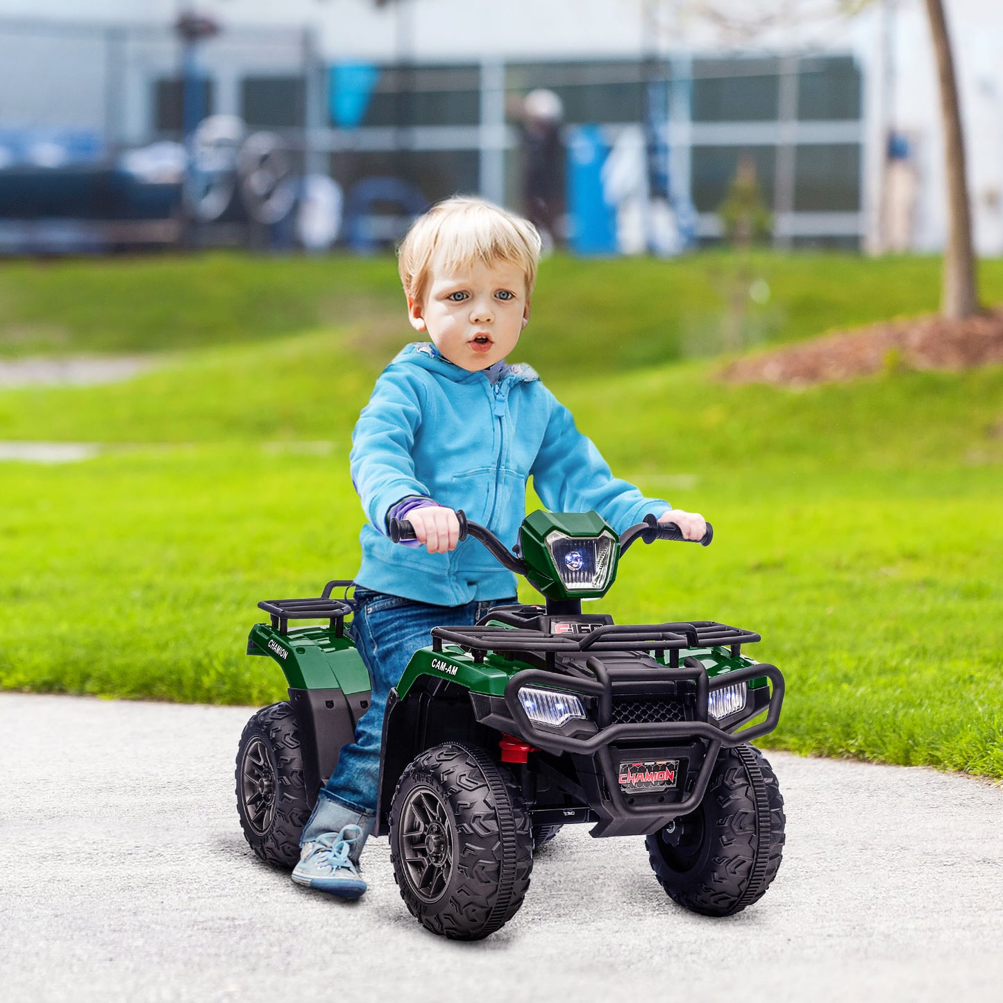 12V Kids Quad Bike with Forward Reverse Functions, Electric Ride On ATV with Music, LED Headlights, for Ages 3-5 Years in Green by HOMCOM