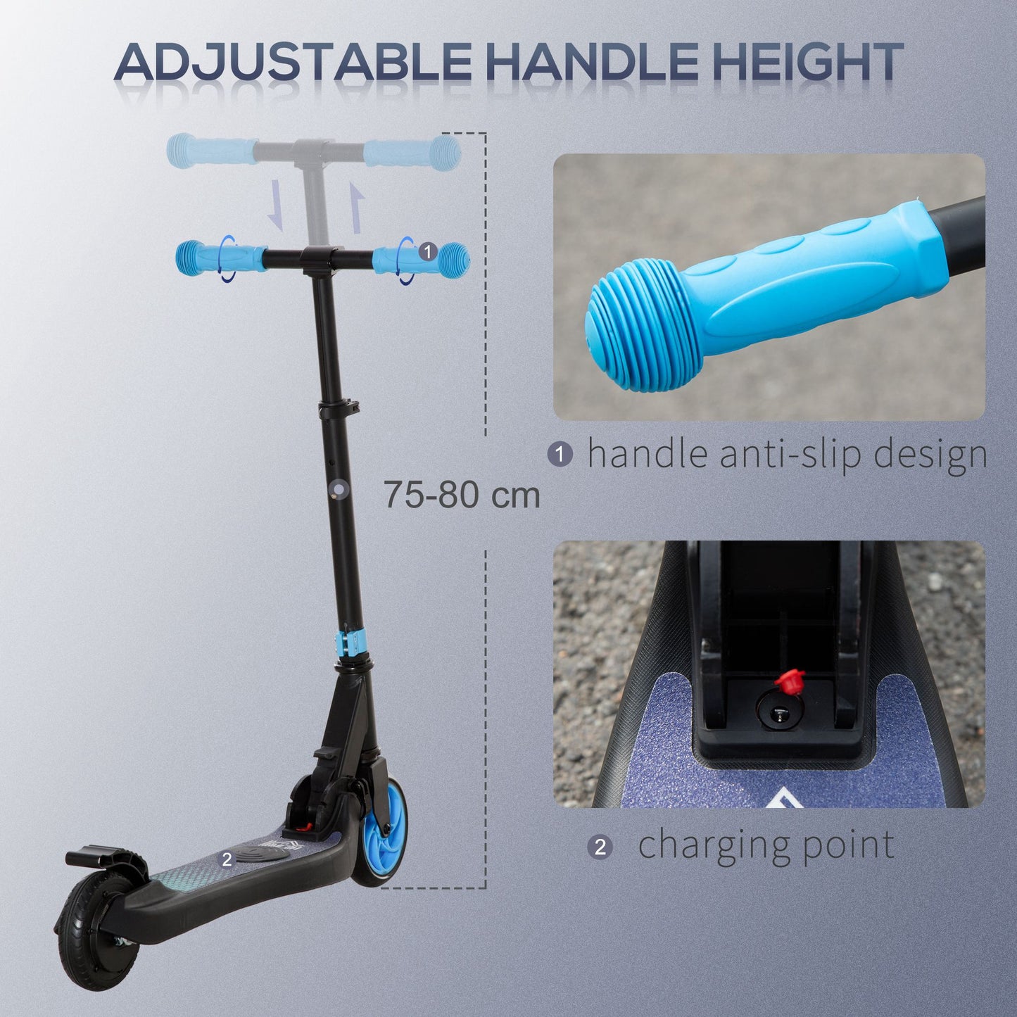 HOMCOM Folding Electric Scooter with Brake, for Ages 6+ Years, 8km/h Maximum Speed in Blue