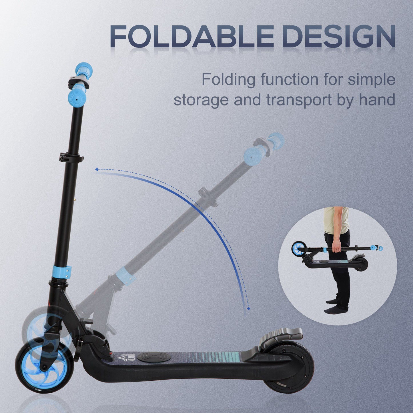 HOMCOM Folding Electric Scooter with Brake, for Ages 6+ Years, 8km/h Maximum Speed in Blue