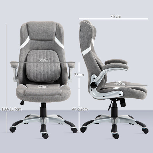 Vinsetto Ergonomic Desk Chair with Adjustable Height and Tension, Armrests, Linen-Look Home Office Chair in Grey